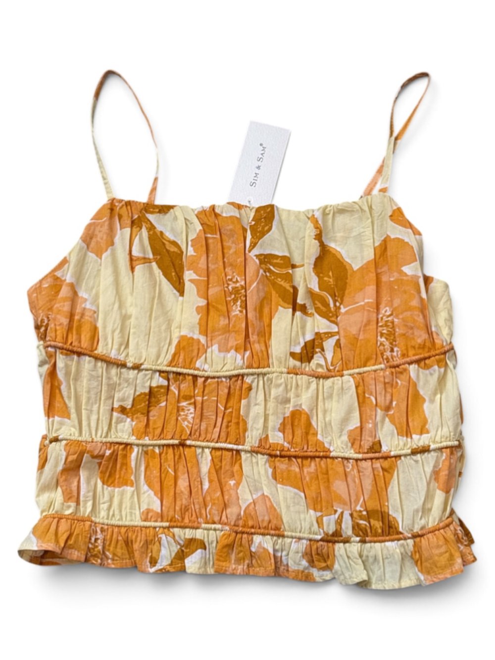 Sim & Sam Floral Tank Top Size L Orange Beige